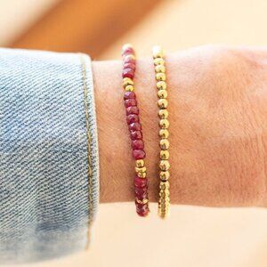 Genuine Ruby Faceted Rondelle Beaded Bracelet Non-Tarnish Gold Chain Pretty Gift